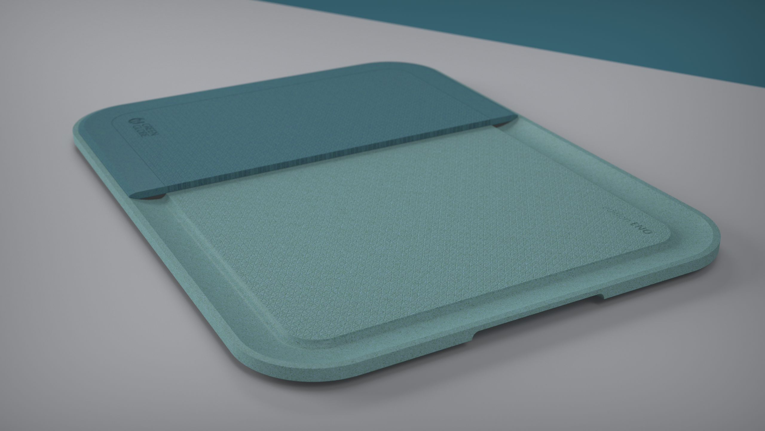 Das modulare System der GREEN GLOBE Cutting Boards edition ENO werden auf einer Esstischoberfläche präsentiert.